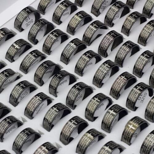 Wholesale Lots New 50PCs English Bible Jesus God The Serenity Prayer Stainless Steel Band Rings for men women