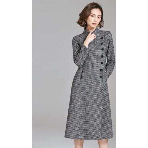 Real Wool Coat Female Streetwear Long Trench Coats Autumn Winter Jacket Women Coat Korean Plaid Jackets MY4069
