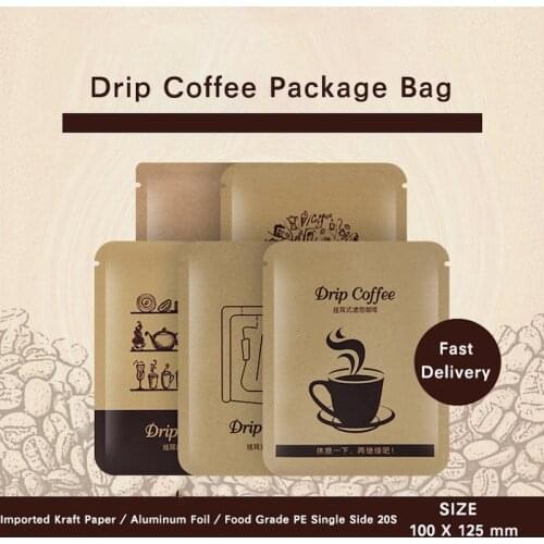 Open Top Flat Kraft Paper Drip Coffee Packaging Bags Easy Tear Aluminum Coating Al Foil Laminated Heat Food Packaging