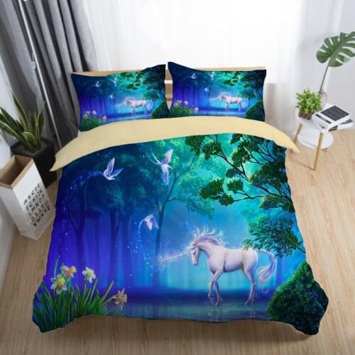 Duvet Cover 3D Unicorn the horse that magic spirit can fly Cartoon Bedding Sets King Queen full Twin Size 2/3pcs PillowCase