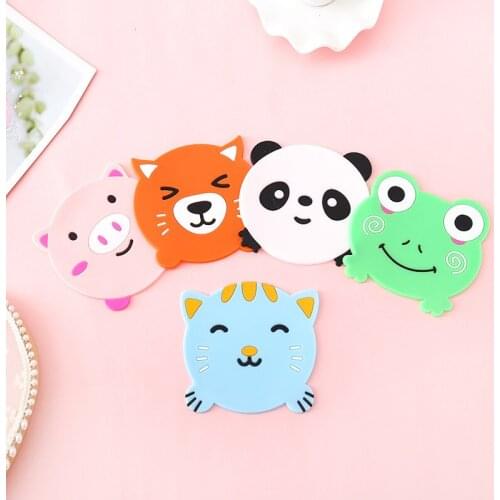 5pcs Cartoon Animal Drink Coaster Table Pad Silicone Insulation Placemat Coffee Coasters Stand For Hot Cup Mat Pad Kitchen Mats