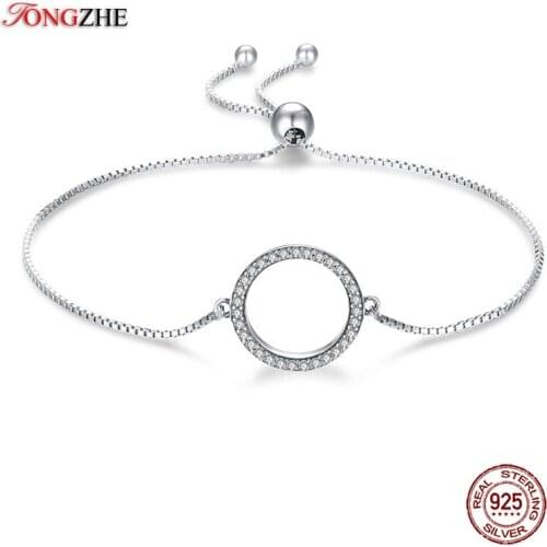 TONGZHE Luxury Brand Bracelets Round Women Men 925 Sterling Silver Tennis Crystals with Adhustable Ball Punk Friendship Jewelry