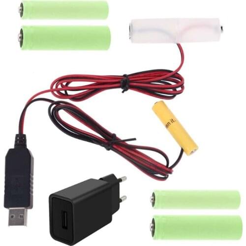 EU Plug USB Mains Convert to AA AAA Battery Eliminator Replace 1 to 4pcs Battery