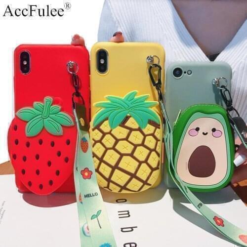 Cute 3D Fruit Coin Wallet Bags For Huawei Y9 Prime 2019 Y9S Y9A Y8P Y8S Y7 2018 Y7P Y7A Y6S Y6P Y5P Strawberry Soft Cover