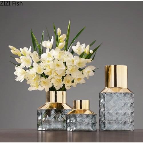 Modern Luxury Glass Vases Crafts Table Hydroponic Flower Arrangement Bottle Home Living Room Office Flower Vase Home Decoration