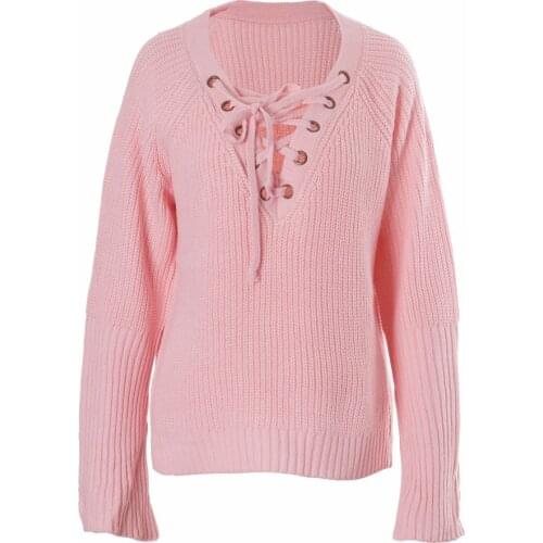 Warm and Charm Lace Up Knitted Winter Sweater Women Loose Long Sleeve Oversized Pullover Casual Winter Outwear New
