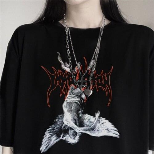 Goth Punk Angel Letter Print Tops Mujer Harajuku Summer Cartoon Streetwear Hip Hop Vintage Chic Cool Loose Casual Women T-Shirt