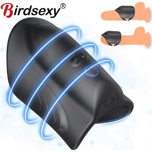 Penis Vibrating Ring Silicone Cock Sleeve Ring Vibrator Dick Erection Sperm Lock Delay Ejaculation Sex Toys For Men USB Trainer