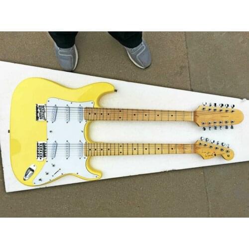 Top quality FPDN-0010 yellow color solid body maple fretboard 6/12 strings Double neck electric guitar, Free shipping