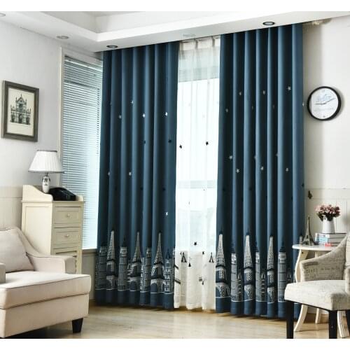 High-grade Pastoral Landscape Painting Small Fresh Imitation Hemp Embroidery Curtains for Living Dining Room Bedroom