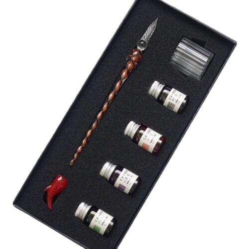 W3JD 7PCS/SET Spiral Pattern Glass Pen Dip Writing Ink Crystal Signature Pens Set for School Decoration Gifts Art Supplies