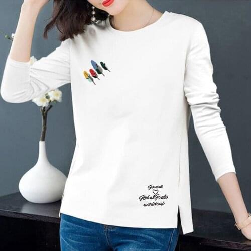 Ymwmhu 100% Cotton T-shirt Women White Long Sleeve Autumn Fashion T Shirt Graphic Printed Casual Tshirt Slim Fit Korean Clothing