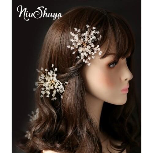 NiuShuya Handmade Crystal Hairpin For Women Bride Hot Sale Gold Wedding Hair Stick Hair Accessories Head Jewelries