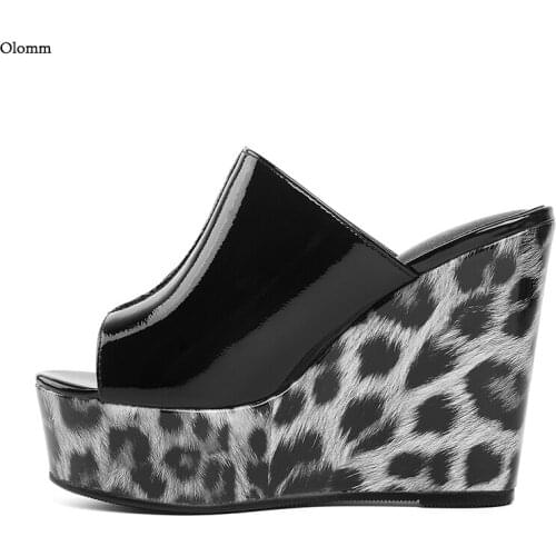 Olomm Customize Women Summer Platform Slingback Glossy Sandals Wedges Heel Open Toe Gorgeous 5 Colors Banquet Shoes US Size 5-20