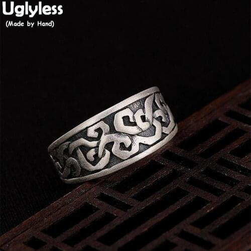 Uglyless 100% Real Solid 990 Pure Silver Handmade Carved Vines Open Rings for Women Ethnic Thai Silver Finger Ring Fine Jewelry