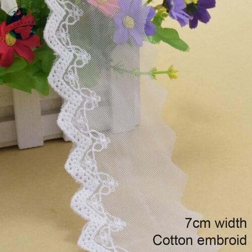 10yards 7cm wide Cotton embroid lace sewing ribbon guipure trim wedding lace DIY Garment Accessories african doll lace#3945