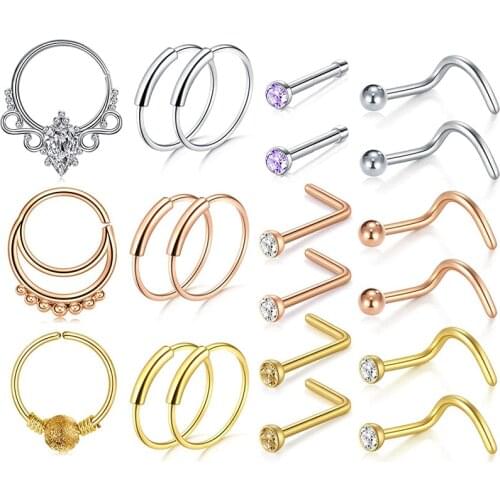 18g Nose Rings Hoop Surgical Steel Nose Studs Screw Nostril Piercing Piercing Hoops for Women Men 8mm
