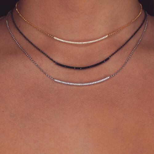 2016 factory 925 sterling silver jewelry,Guarantee 100% silver micro pave cz curve bar silver necklace,gold,rose gold silver