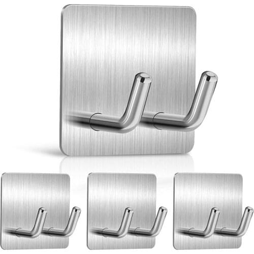 4 Pcs Adhesive Hooks,Stainless Steel Twin Spike Wall Hooks,Towel Hook,Kitchen Bathroom Holder For Razor,Loofah,Spatula-ABUX