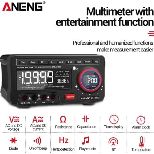 ANENG 2-In-1 BT Speaker AC/DC Bench Multimeter 19999 Counts True-RMS Voice Broadcast Multimeter Auto-Ranging Multi Tester