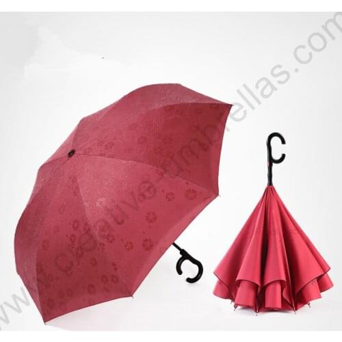 115cm auto open C-Hook Reverse hands-free magic water flowers car umbrella enlarge double Layers Inverted standing parasol