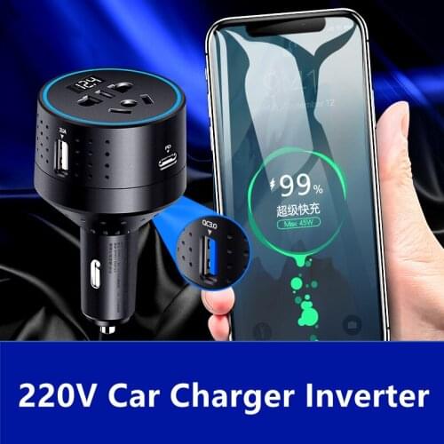GKFLY Car Charger Cigarette Lighter USB Charger With Voltage Display 12V To 220V Car Inverter Type-C PD QC3.0 Fast Charging