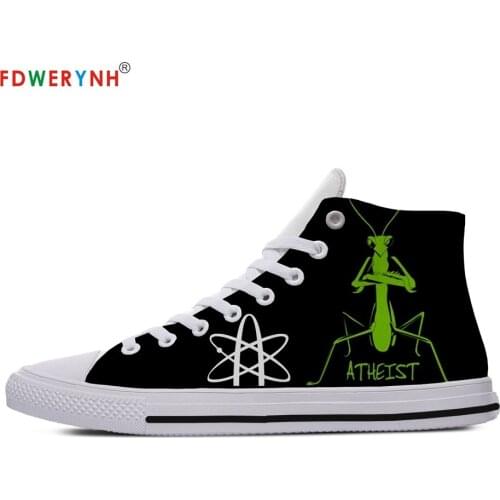 White Atheist Customized Printed Men High-top Mens Casual Canvas Shoes Breathable Casual Lace-up Shoes