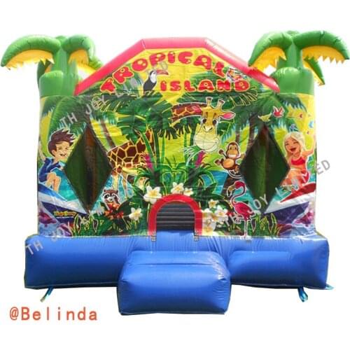 Free Sea Shipping 4x4x3.5mh Inflatable Tropical Jumping Castle For Kids Outdoor Inflatable Bounce House Inflatable Jungle Castle