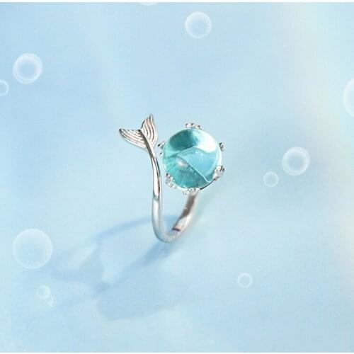 Large Vintage Blue Mermaid Tail Rings For Women Men Charm Male Retro Gothic Jewelry Drop Shipping