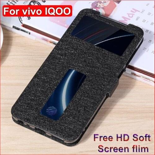 For vivo IQOO case 6.41" Open window bumper PU leather back cover For vivo IQOO v1824a flip Cases IQ OO IQ00 phone shell