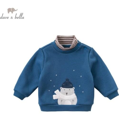 DB14895 dave bella winter baby boys fashion cartoon striped T-shirt children casual tops boy kids fashion tees
