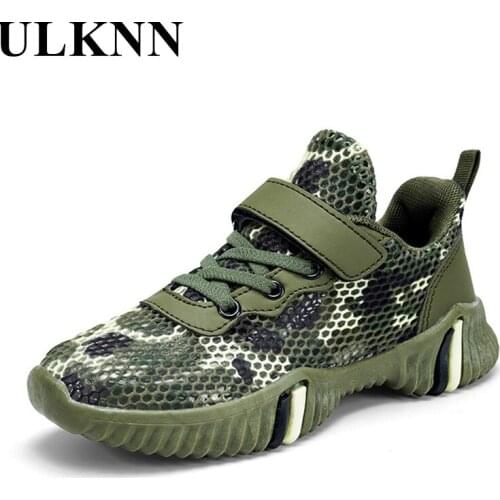 ULKNN Childrens Sports Shoes Boys Mesh Shoes Breathable Camouflage Fashion Non-slip Outdoor Sports Students New Hook&Loop 2021