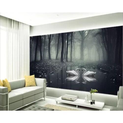 Beibehang Custom photo wallpaper 3D stereo night forest swan mood TV background wall decoration silk wallpaper mural wallpaper