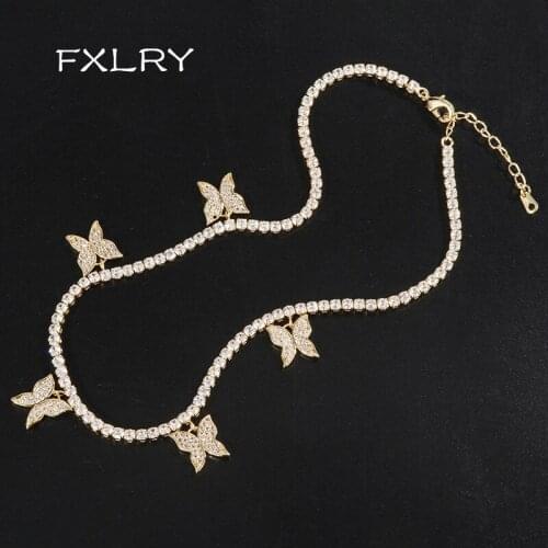 FXLRY Luxury Shining AAA Cubic Zircon Butterfly Choker Necklace For Women Small Animals Pendant Necklaces For Women Jewelry