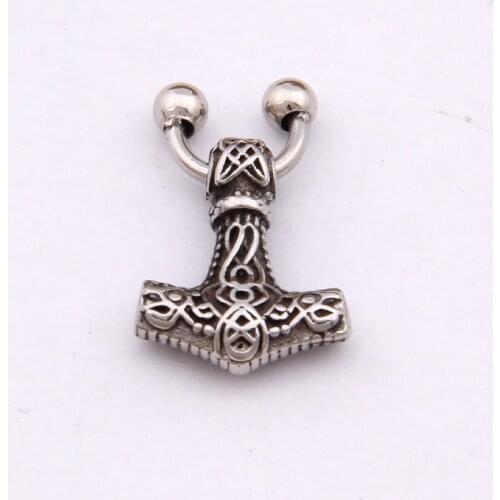 2018 Stainless steel Viking Wolf Thors Hammer fake nose ring