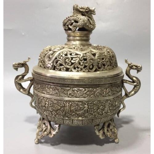 China White copper archaize dragon incense burner crafts statue