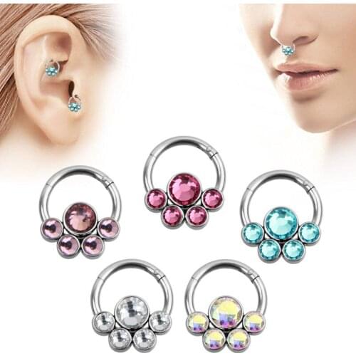 Bohemia Nose Ring Cartilage Hoop Forward Anti Helix Piercing Glitter Flower Surgical Steel Ear Tragus Daith Piercing Nasenring