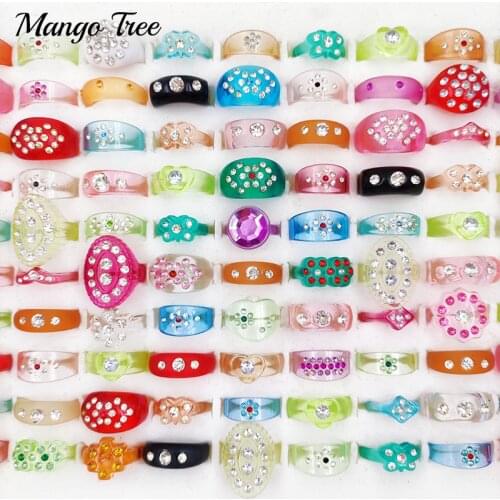 30Pcs/Lot Fashion Colorful Transparent Acrylic Resin Diamonds Rings For Women Girls Square Geometry Finger Ring Party Jewelry