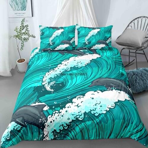 Home Textile Drop Ship Wave Shark Print Bedding Set for Kids Adult Comforter Duvet Cover Sets Single King Queen Size Bedclothes
