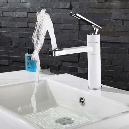 New Arrival White Spray Painting bath sink faucet Bathroom cold and hot tap Crane with Aerator 360 Rotating W3033