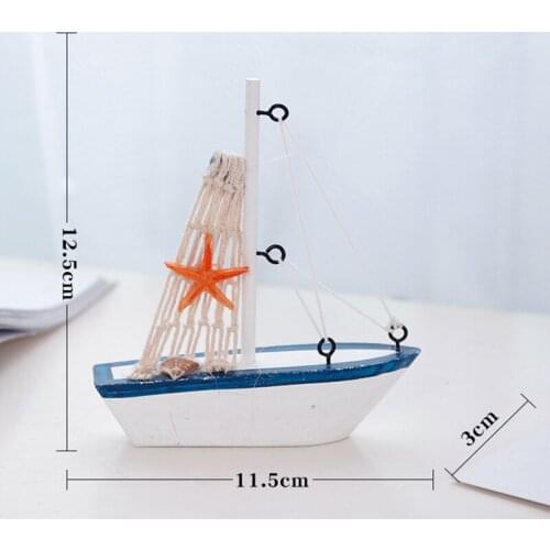 1 PCS Sailboat Model Wooden Sailing Boat Home Decoration Beach Nautical Design Navy