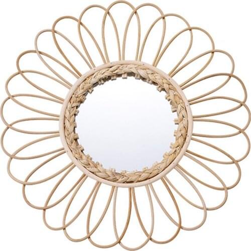 Rattan Wall Art Decoration Round Makeup Mirror Dressing Bedroom Bathroom Wall Hanging Mirrors Craft Photo Props