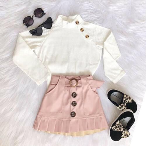 New 1-6 Year Baby Clothes Set Girls White Knitted Tops Kid Sweaters+Girl Button Mini Skirt Kids Warm Outfits Sets For Todder