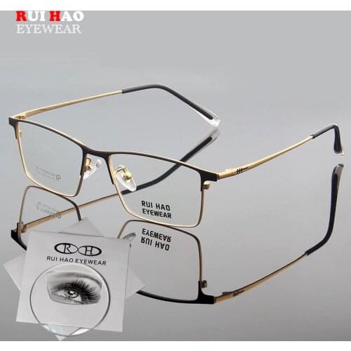 Customize Prescription Glasses Retro Rectangle Titanium Frame Fill Resin Lenses Hyperopia Myopia Progressive Spectacles Men