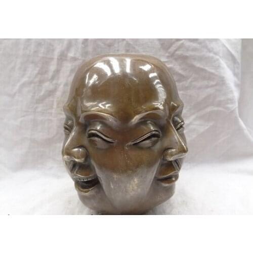 Wholesale factory 8" China Bronze 4 Face Emotions Feelings Happy Laugh Maitreya Buddha Head Statue