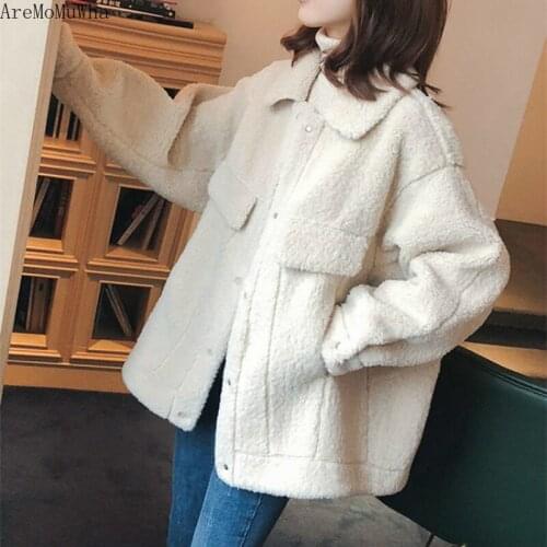AreMoMuWha 2019 Autumn New Korean Version of Lamb Hair Thickening Loose Imitation Cashmere Jacket Female Short Paragraph MH509