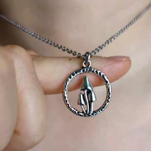 Hzew 5pcs mushroom forest pendant necklace moon mushroom jewelry fantasy elves fairy necklaces woodland for women