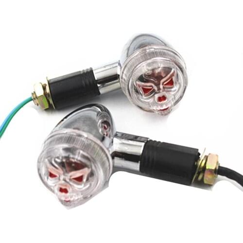 Pair Chrome Skull Turn Signal Light for Harley Softail Dyna Glide Electra Glide Road Glide Chopper Bobber Touring