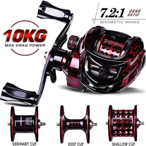 PROBEROS Shallow Cup 12KG Max Drag Fishing Baitcasting Reel High Speed Fishing Reel Deep Line cup Reinforced Reel 7.2:1 Red