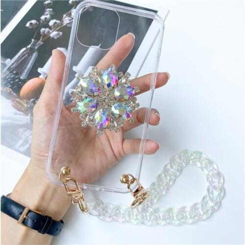 Transparent Phone Case With Chain For Samsung Note 20 Ultra S10 S20 Plus A50 A71 A51 A70 case Luxury Diamond Rhinestone Cover